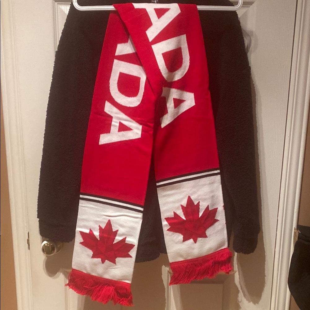 Red and White Canada soccer Scarf with Maple Leaf